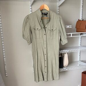 DKNY Light Olive Button-Down Shirt Dress